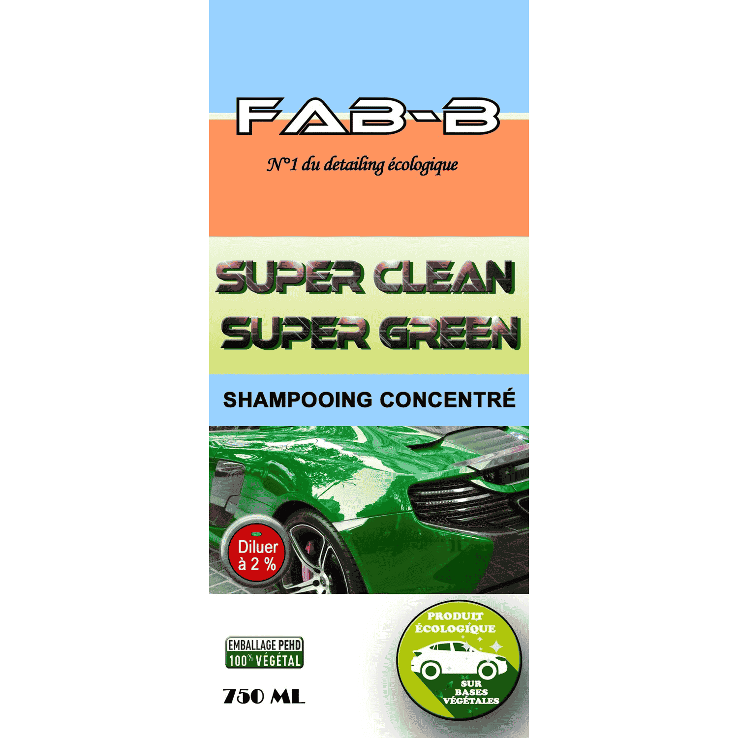 Étiquette du shampoing concentré Fab-B Super Clean Super Green